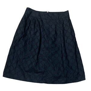 Loft Petites Knee Length Skirt Black Eyelet Cotton Lined Size 6 Petite
